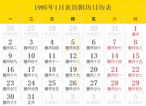 1995年1月20日|【1995年日历带农历】1995阳历阴历对照表